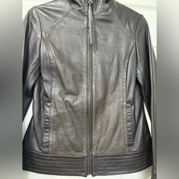 Via Spiga Genuine Leather Brown Jacket Women’s Sz XS - Picture 3 of 16